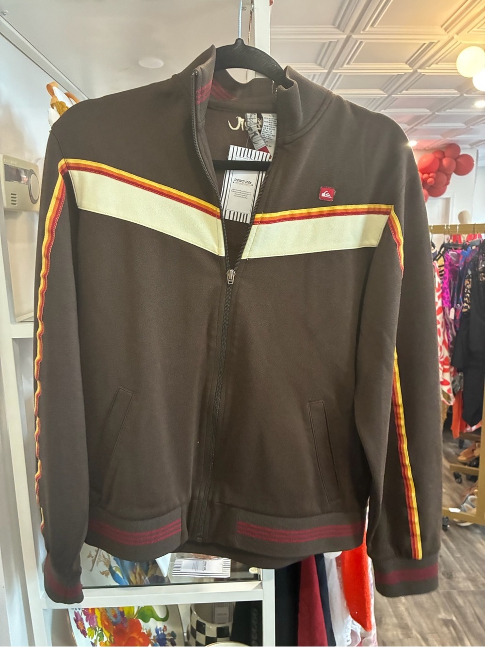 Quiksilver Men’s Brown Zip-Front Retro Stripe Track Jacket